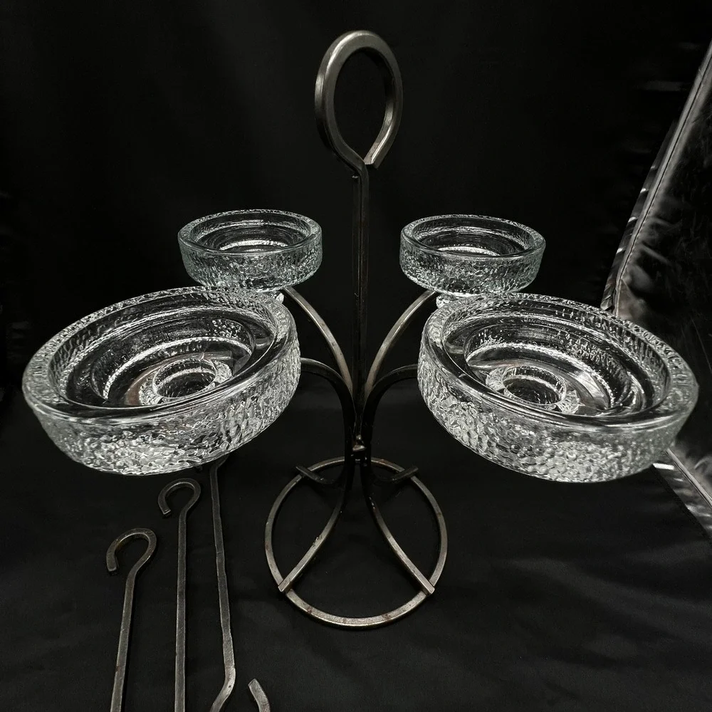 Erik Hoglund Boda Glassworks 4 Arm Iron Candelabra 3 Hanging Rods Kosta Boda